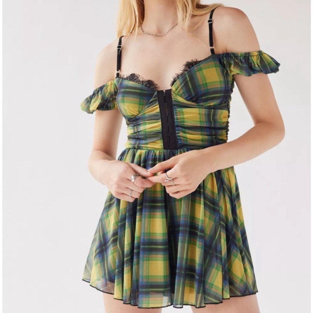 Urban outfitters plaid corset romper